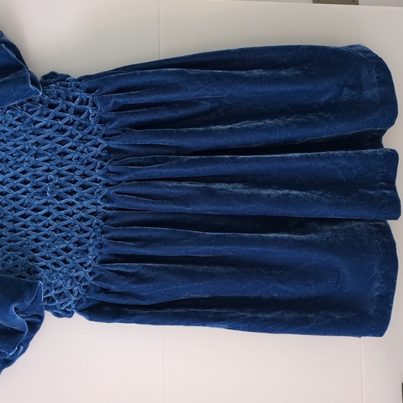 Free People Gumdrop Blue Velvet Ruffled Victorian Style Back Tunic Mini Dress L - Picture 4 of 8